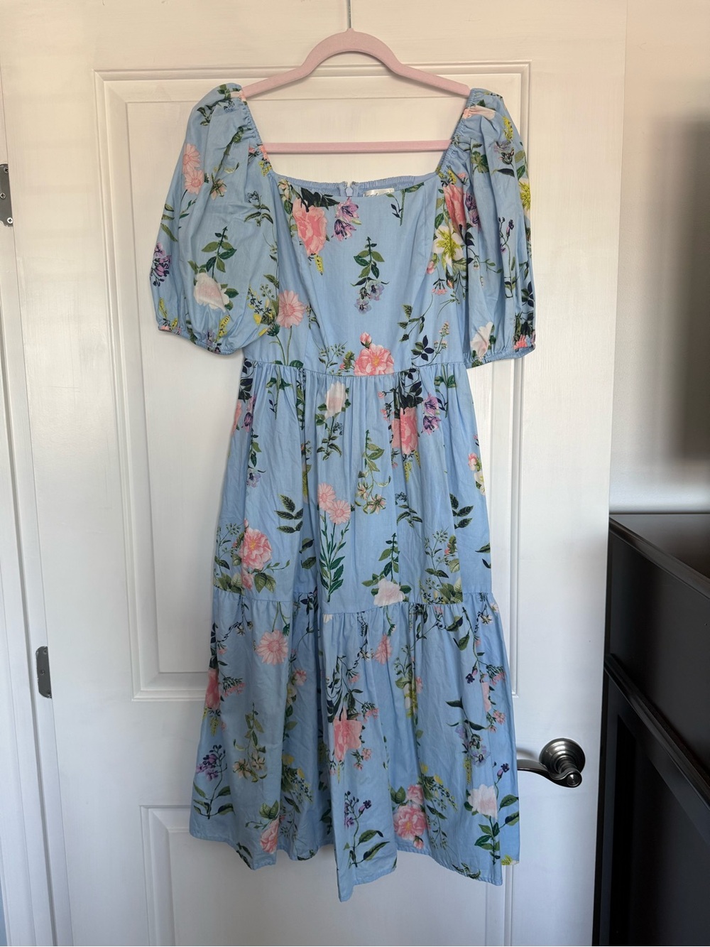 Light Blue Floral Puff Sleeve Sundress